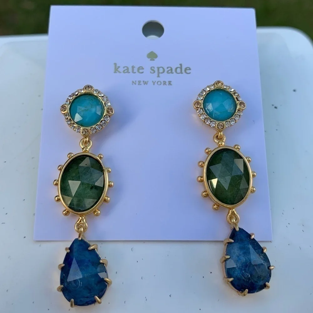 Kate Spade ♠️ Blue Green Druzy Stone Earrings NWT